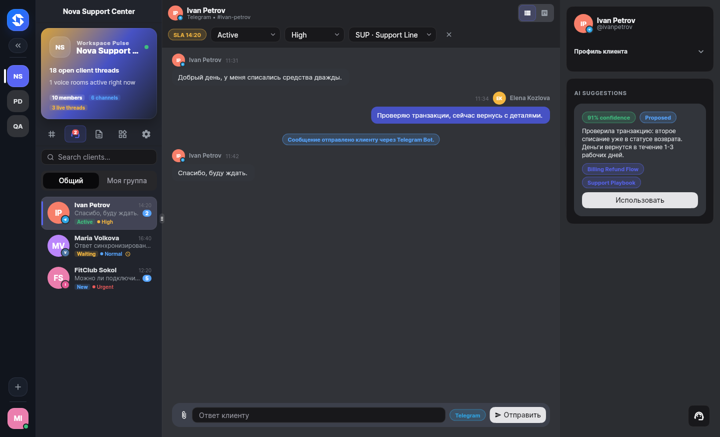 Ни одно обращение не остается в мессенджере или на сайте отдельно